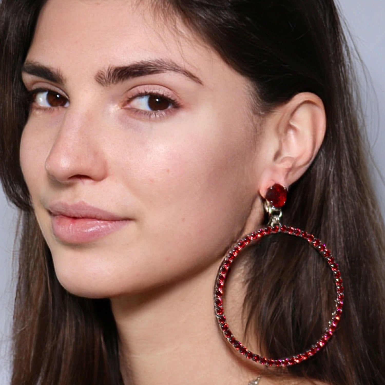 The Large Red Hoop Earrings In Platinum - Clip