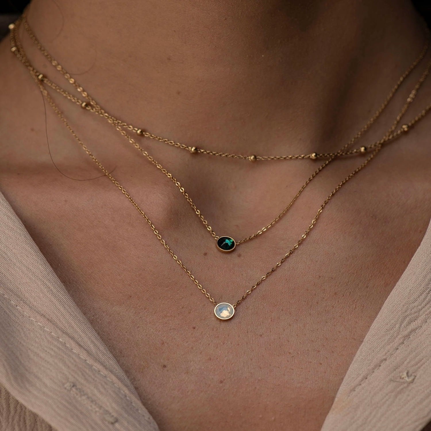 The Willow Opal Gemstone Dainty Tarnish Free Gold Necklace