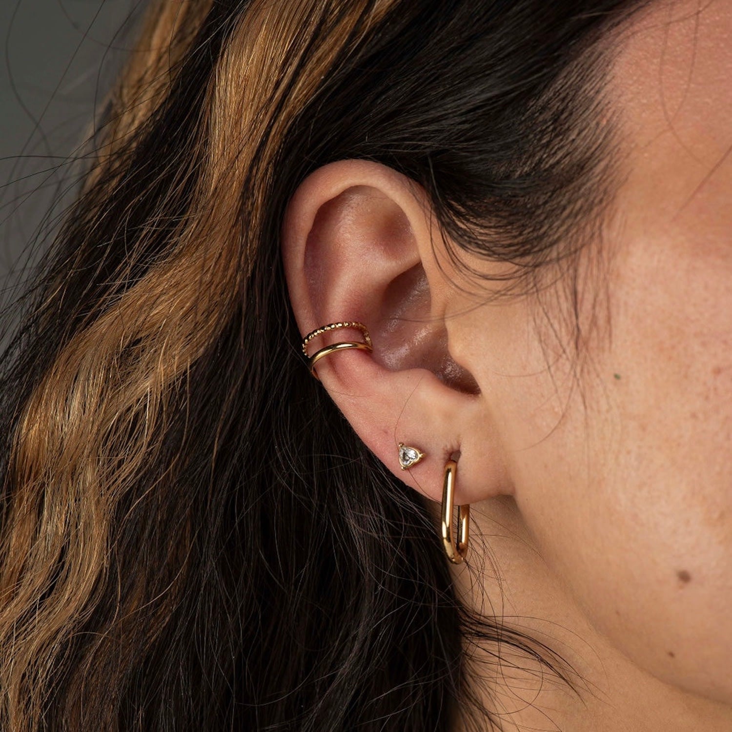 The Lilly Dainty Textured Ear Cuff Tarnish Free Gold