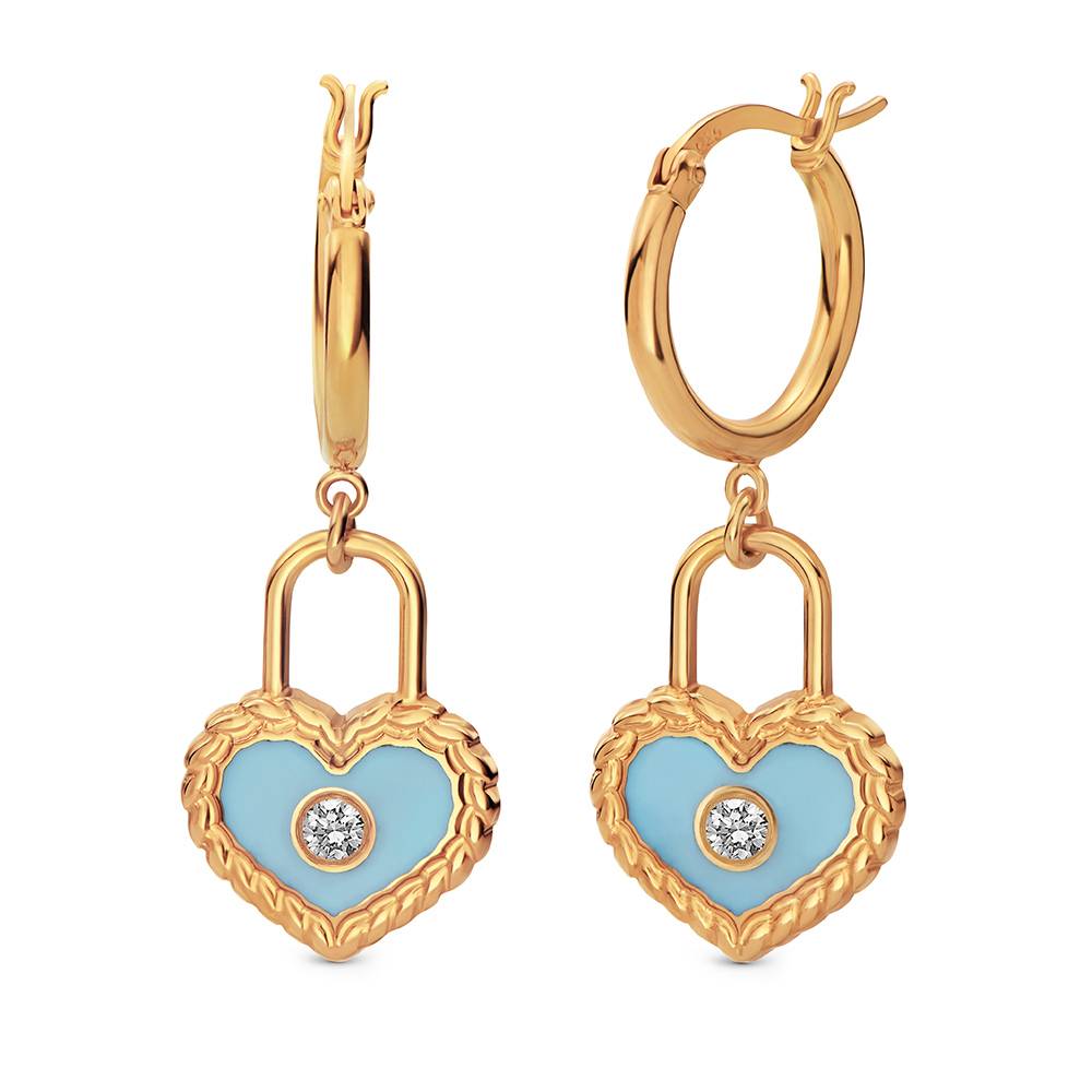 The Love Lock Enamel Earrings with Diamond in Gold