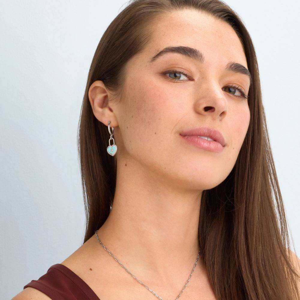 The Love Lock Enamel Earrings with Diamond in Silver