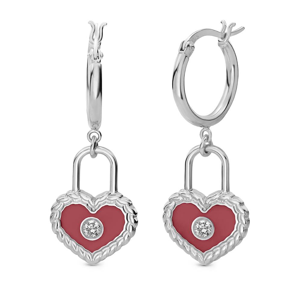 The Love Lock Enamel Earrings with Diamond in Silver