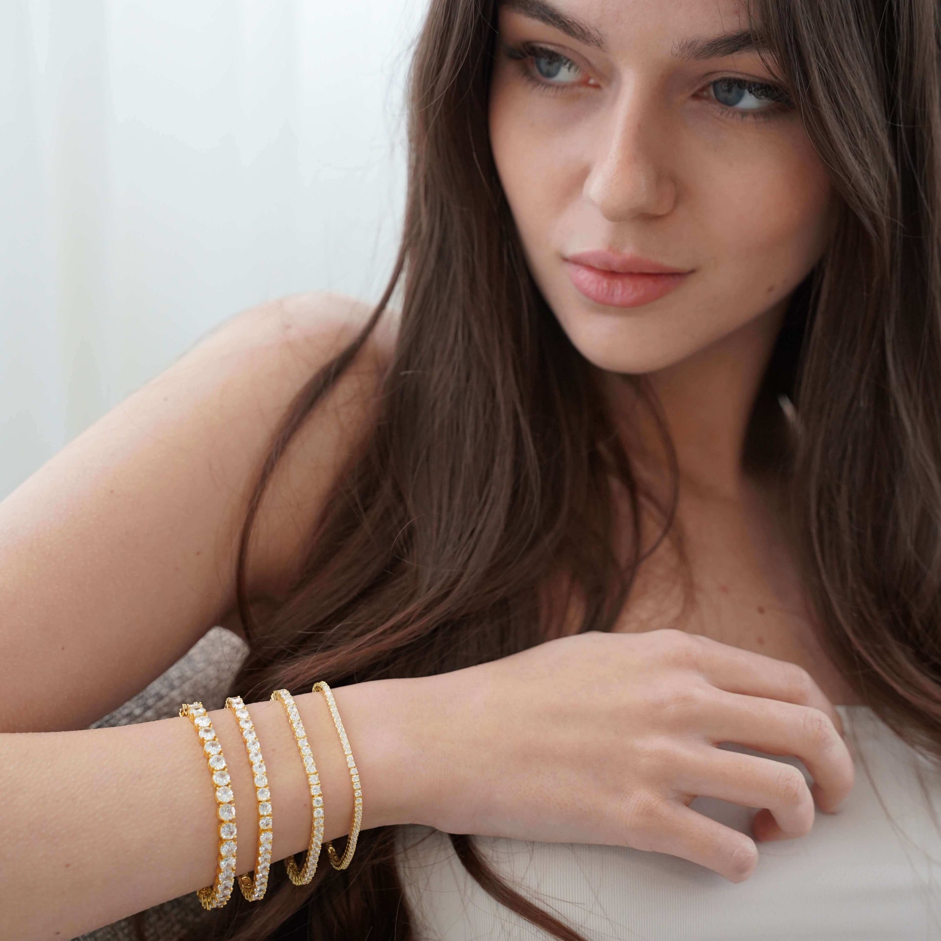 The Luxxe Tenné Premium Zirconia Bracelet In Gold Coated Sterling Silver Size Four Mm