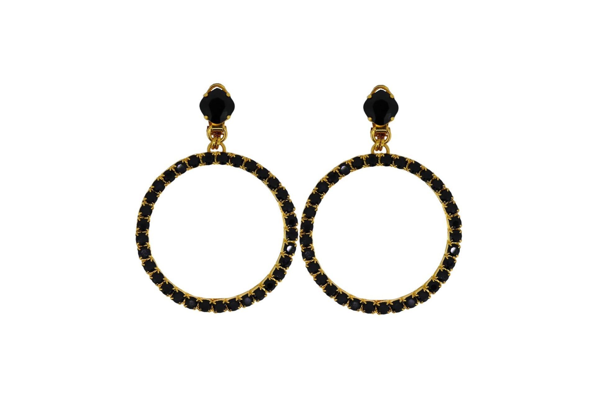 The Medium Black Hoop Earrings In Gold - Pierced