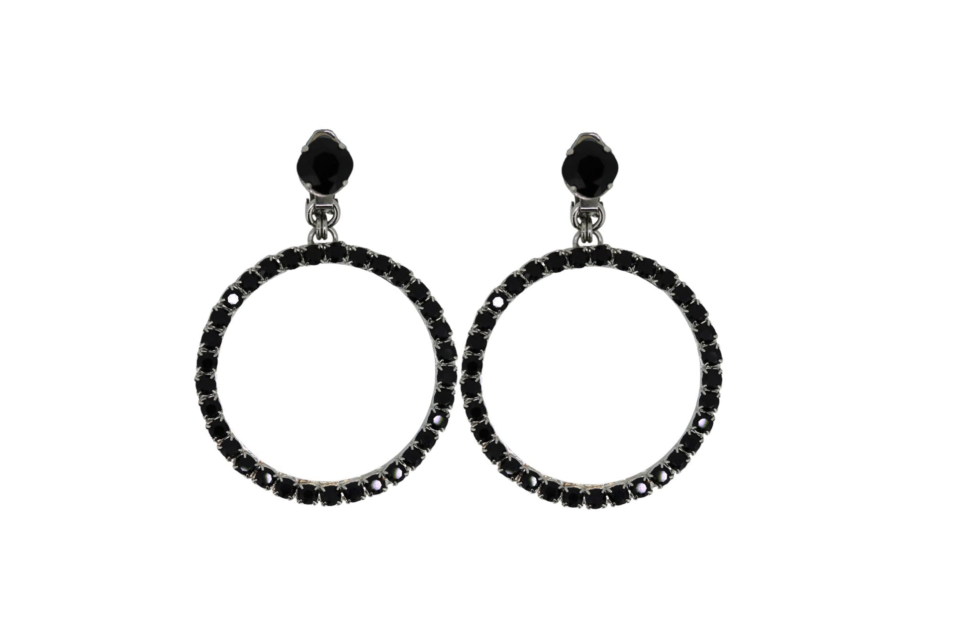 The Medium Black Hoop Earrings In Platinum - Clip