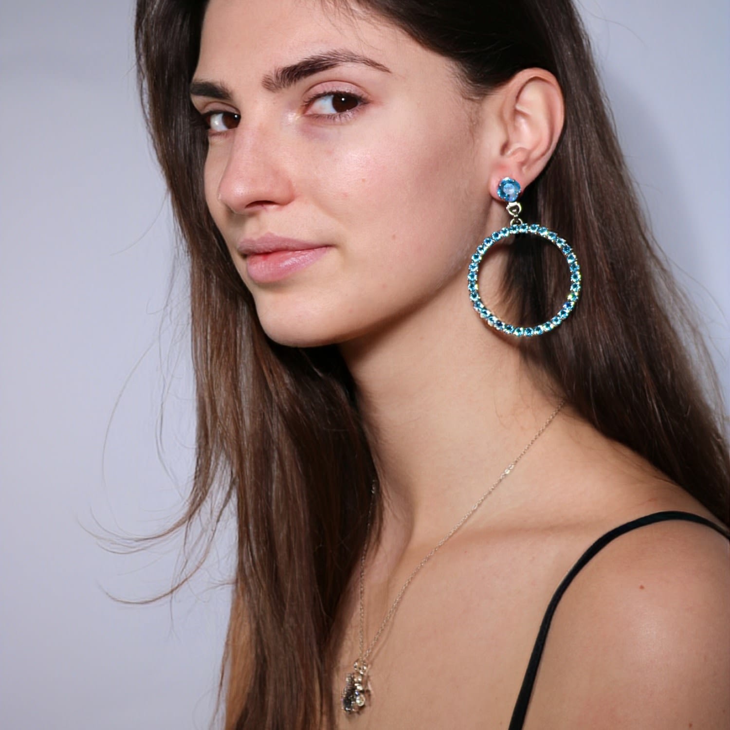 The Medium Blue Hoop Earrings In Platinum - Clip