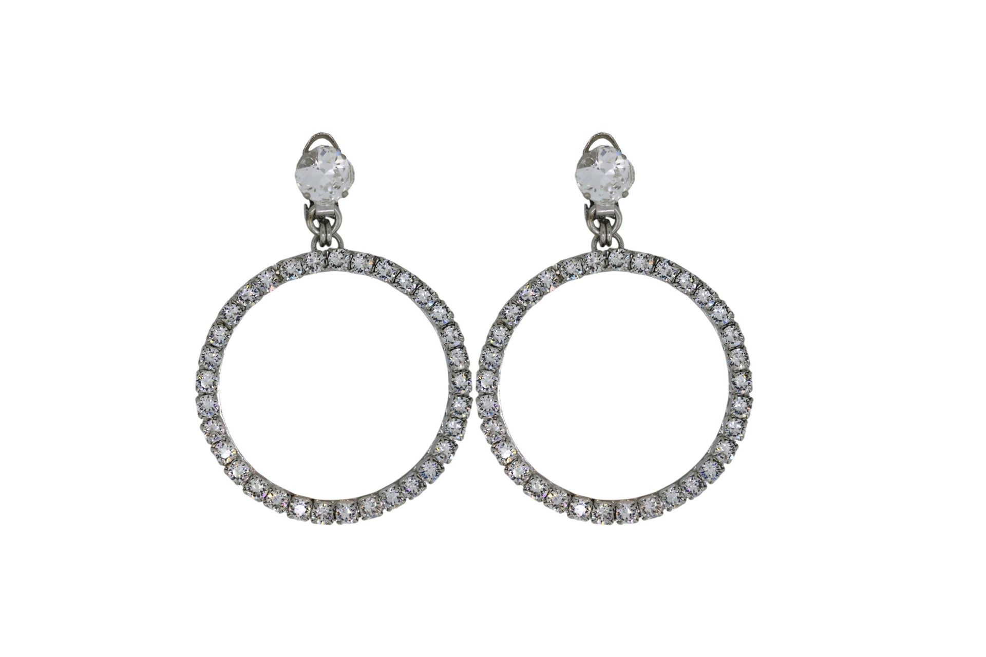The Medium Clear Hoop Earrings In Platinum - Clip