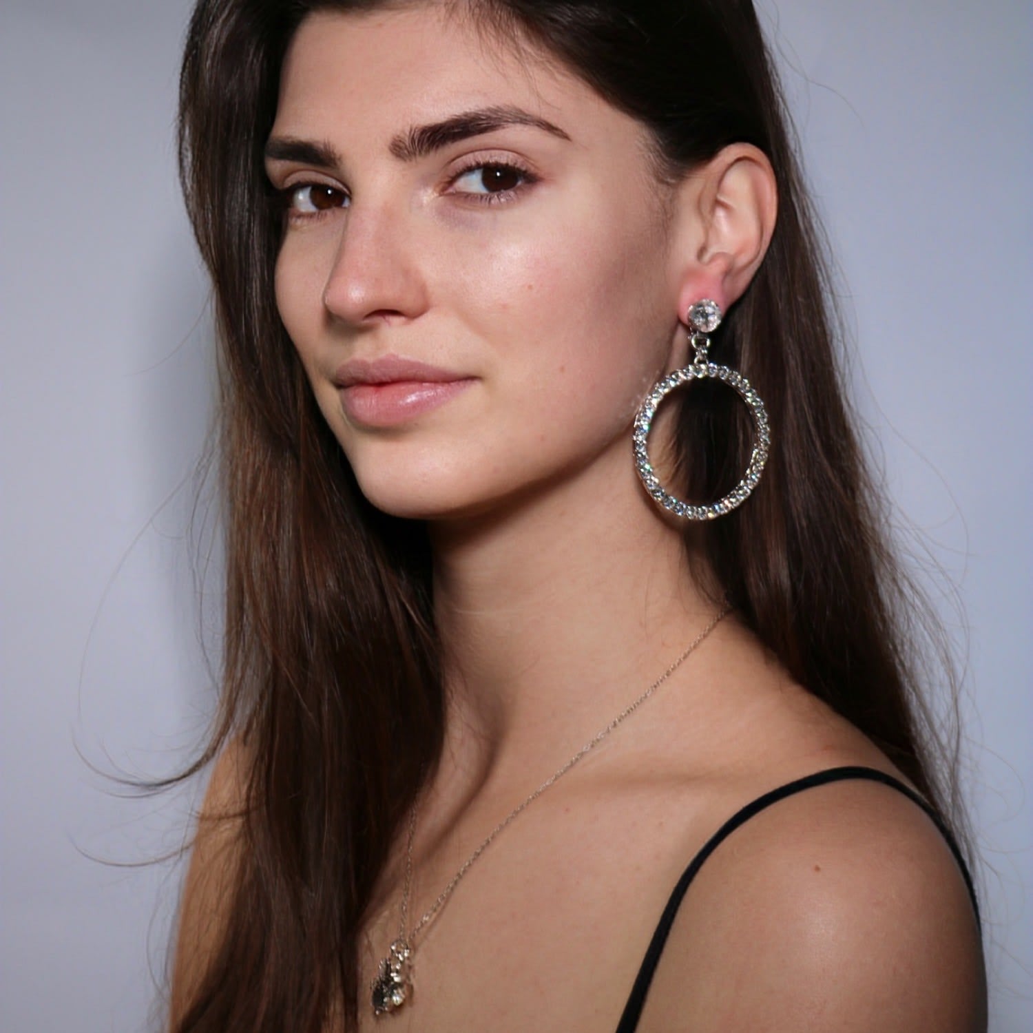 The Medium Clear Hoop Earrings In Platinum - Pierced
