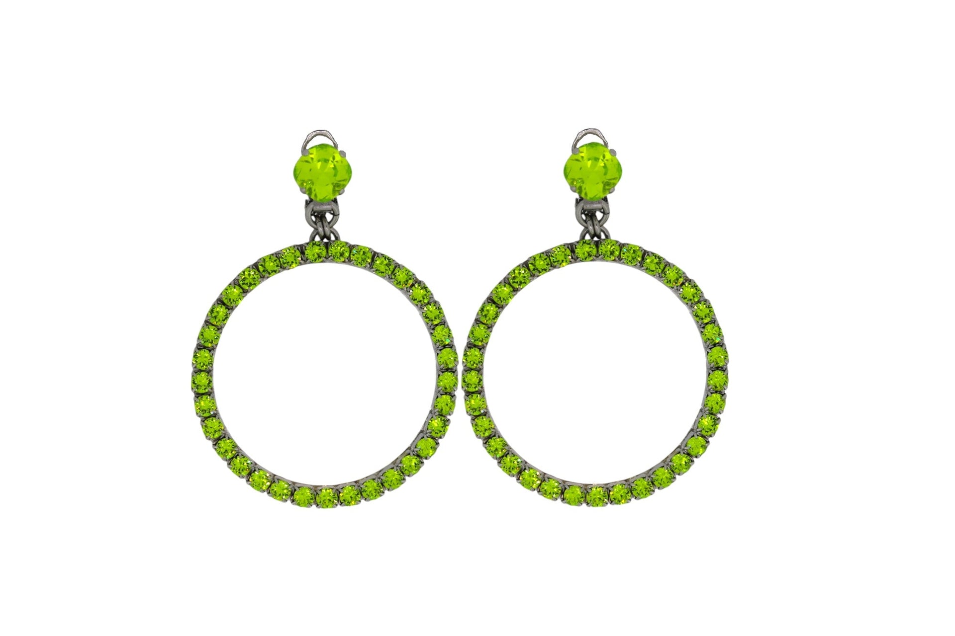The Medium Green Hoop Earrings In Platinum - Pierced