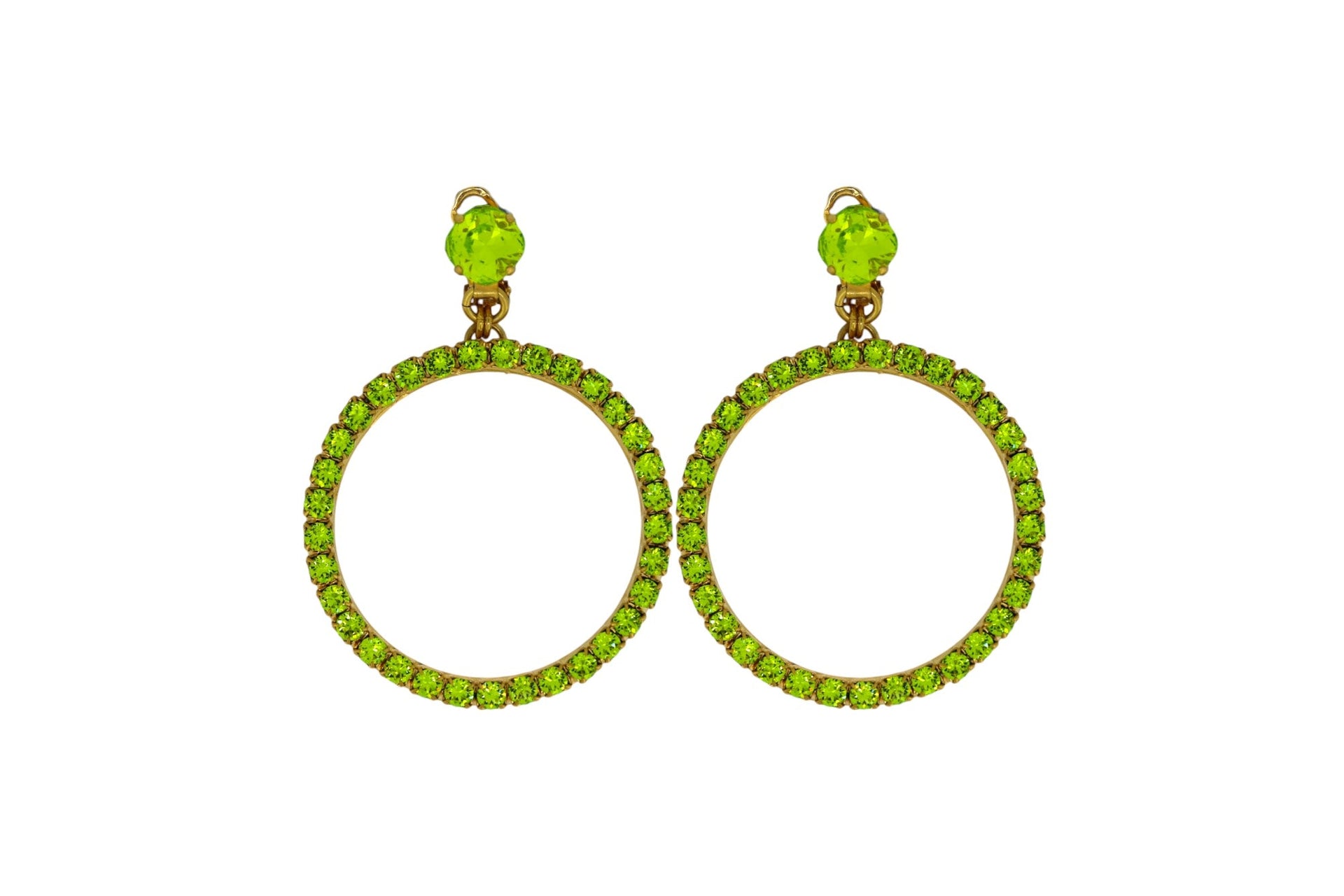 The Medium Green Hoop Earrings In Gold - Clip