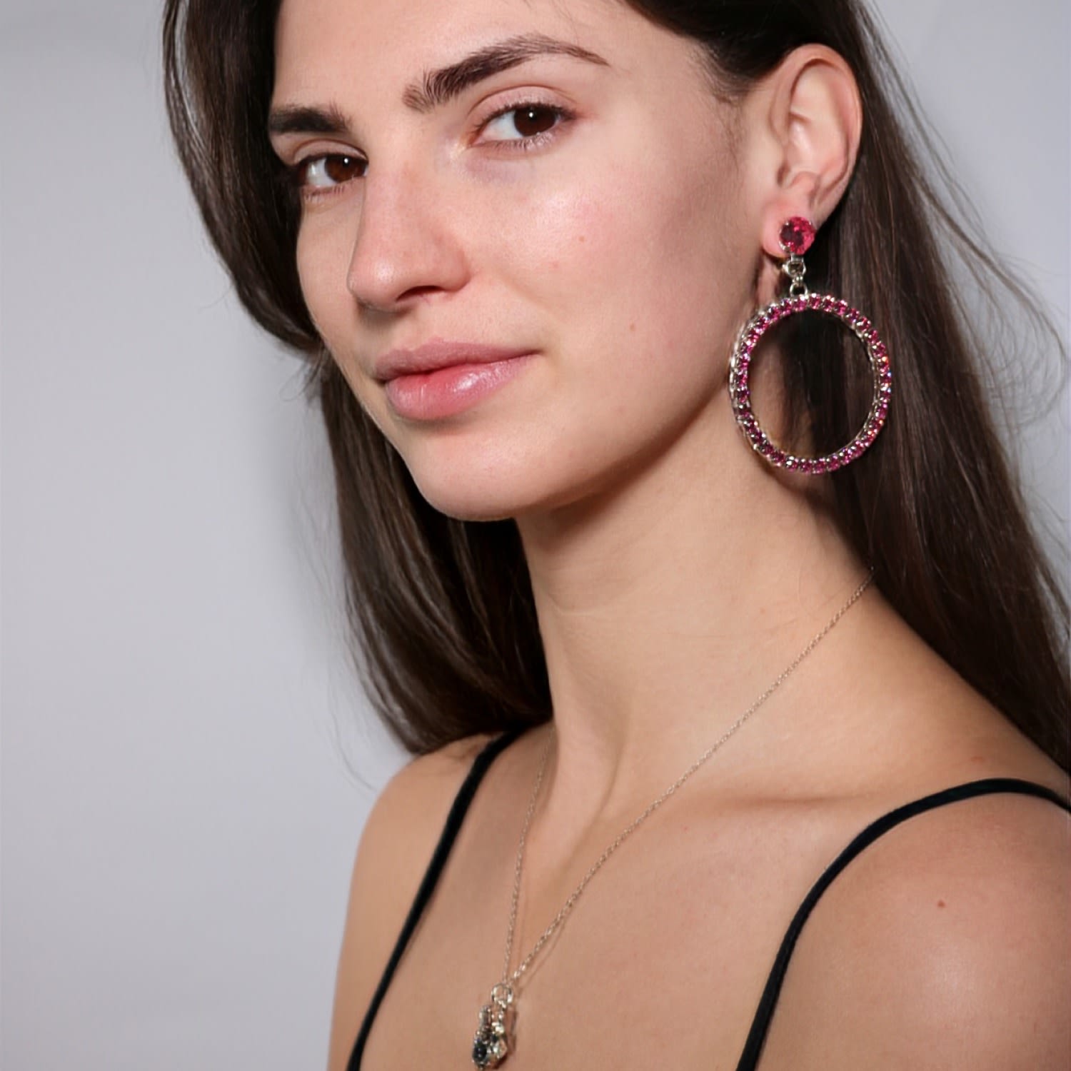 The Medium Pink Hoop Earrings In Platinum - Clip