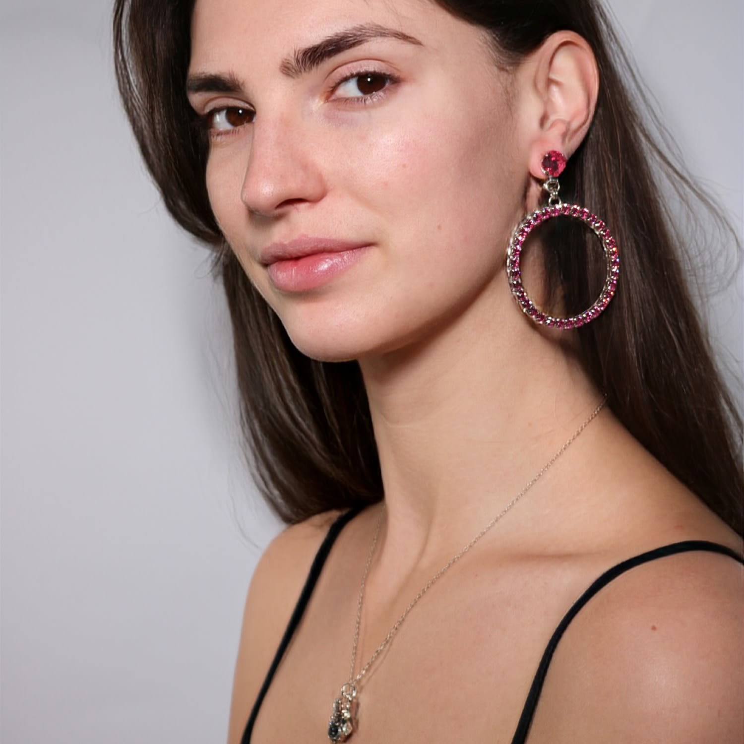 The Medium Pink Hoop Earrings In Platinum - Pierced