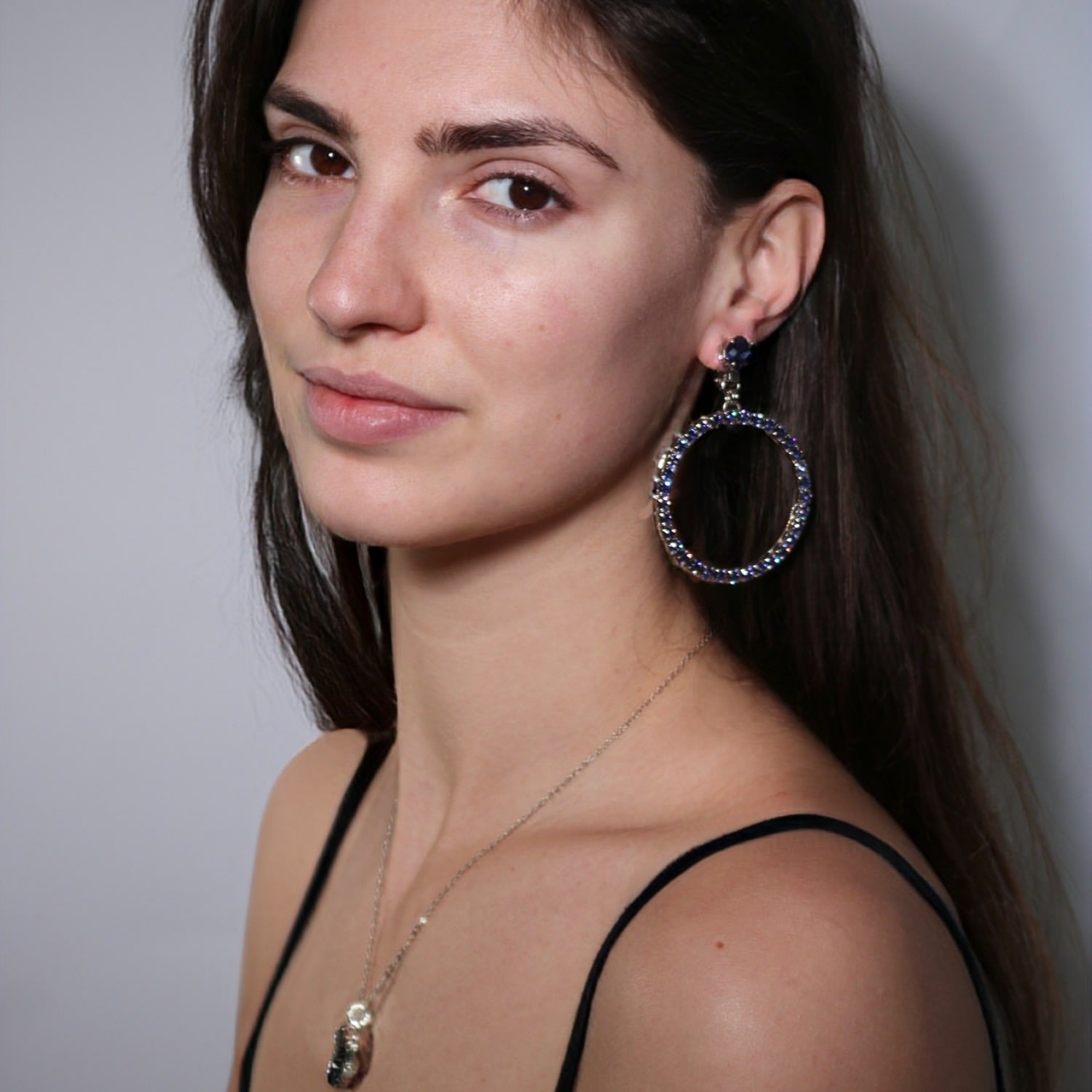 The Medium Purple Hoop Earrings In Platinum - Clip