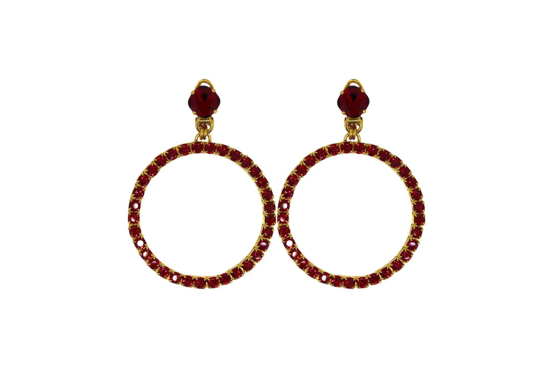 The Medium Red Hoop Earrings In Gold - Clip