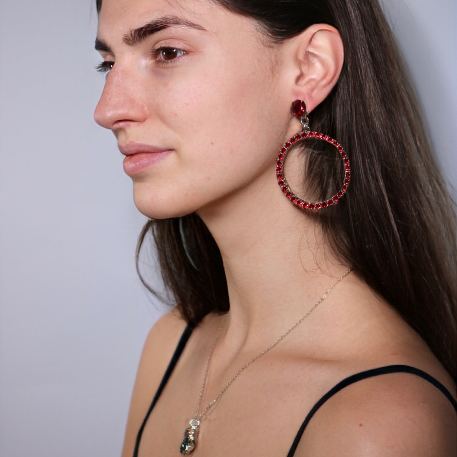 The Medium Red Hoop Earrings In Platinum - Pierced