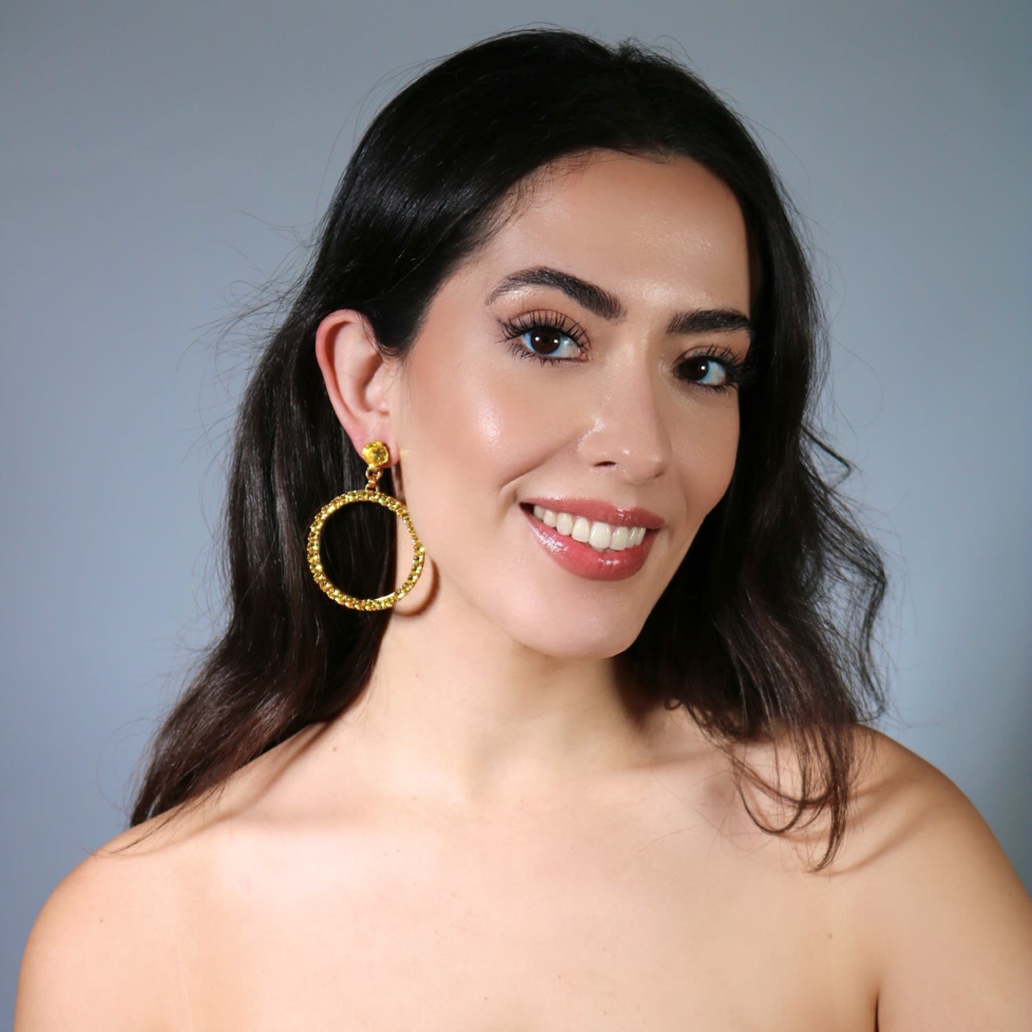 The Medium Yellow Hoop Earrings In Gold - Pierced