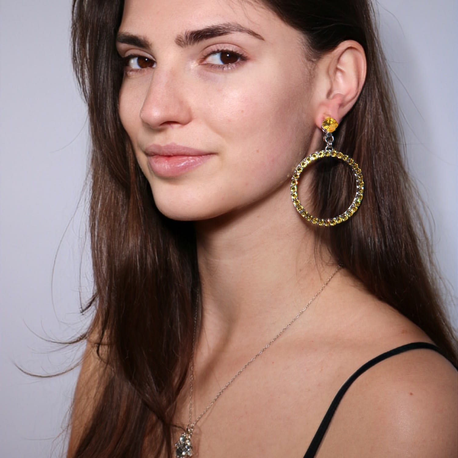 The Medium Yellow Hoop Earrings In Platinum - Pierced