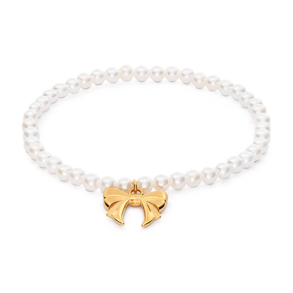 The Petite Pearl Bow Bracelet in Gold Plating
