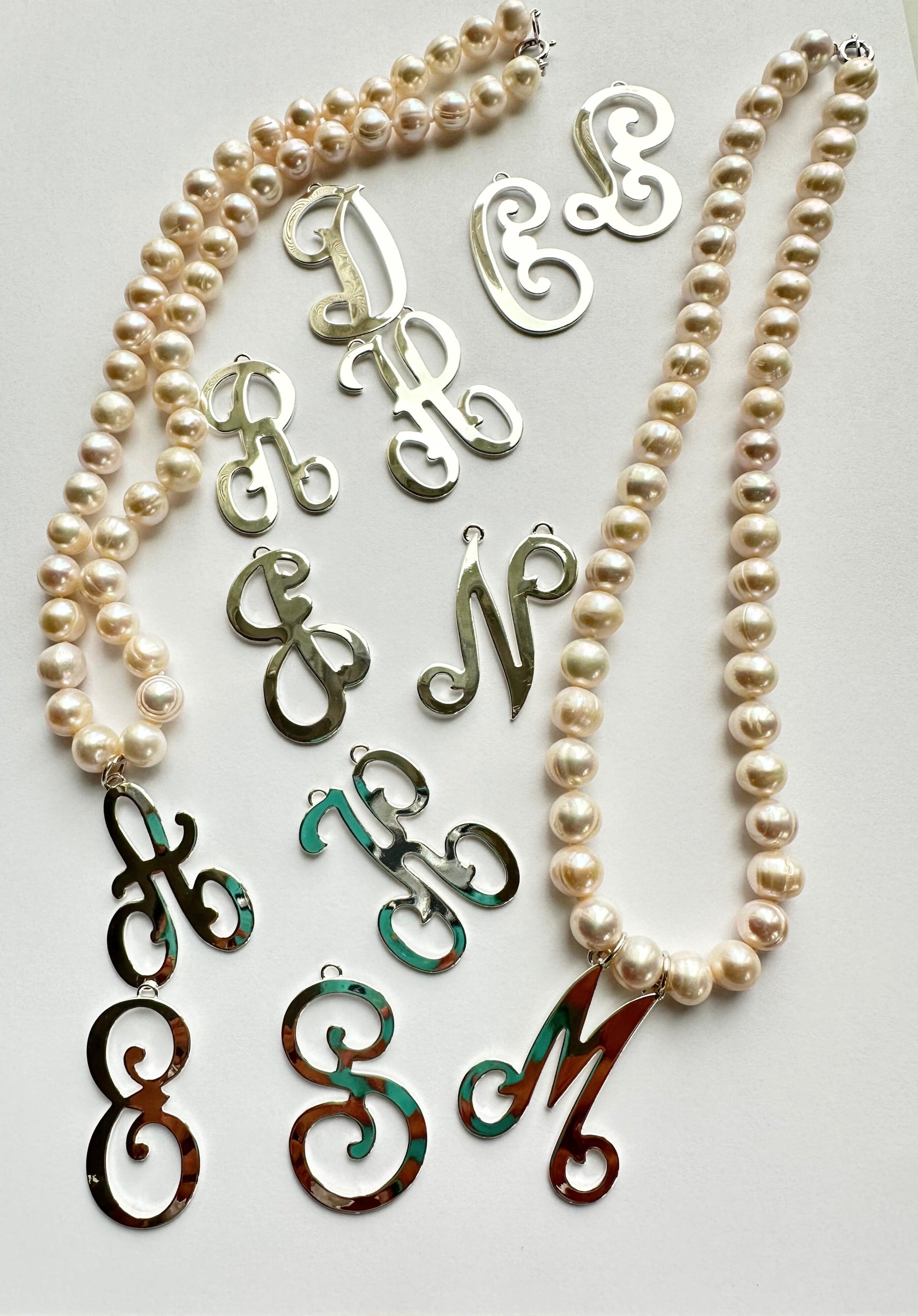 The Pink Reef Cultured Pearl Sterling Silver Initial Necklace