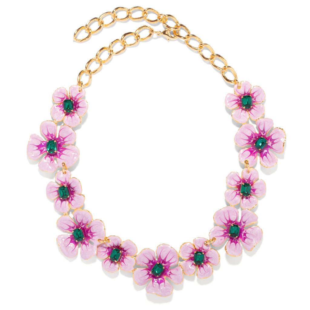 The Pink Reef Hand Painted Mauve Pearl & Emerald Floral Necklace