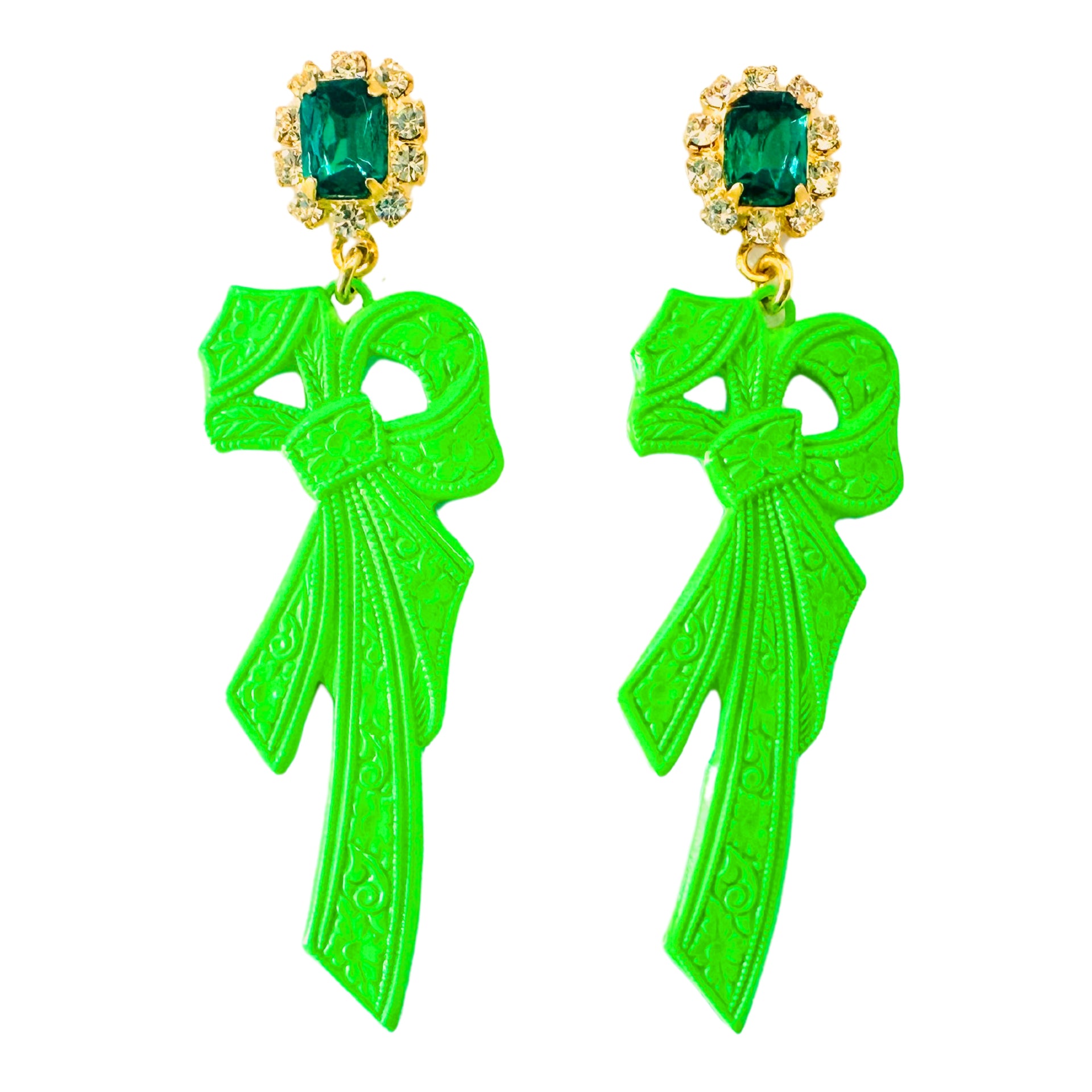 The Pink Reef Hand-Painted Retro Bow In Neon Lime