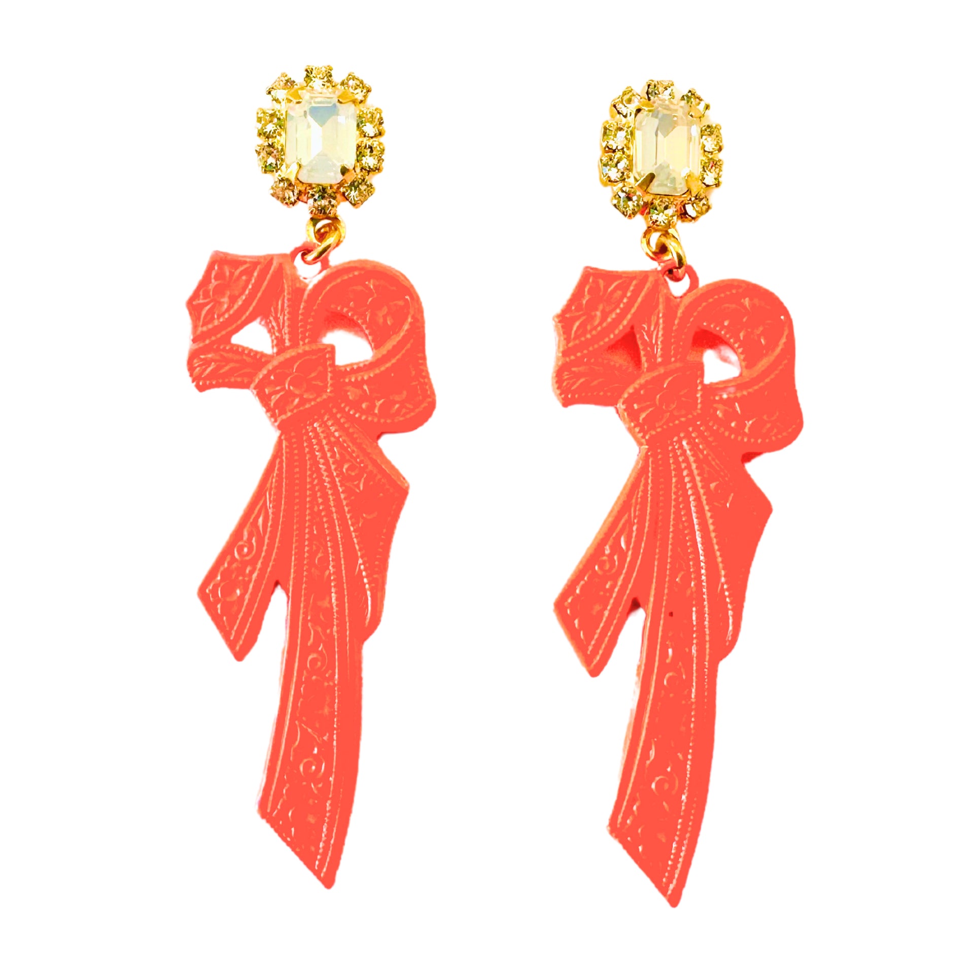 The Pink Reef Hand-Painted Retro Bow In Neon Orange