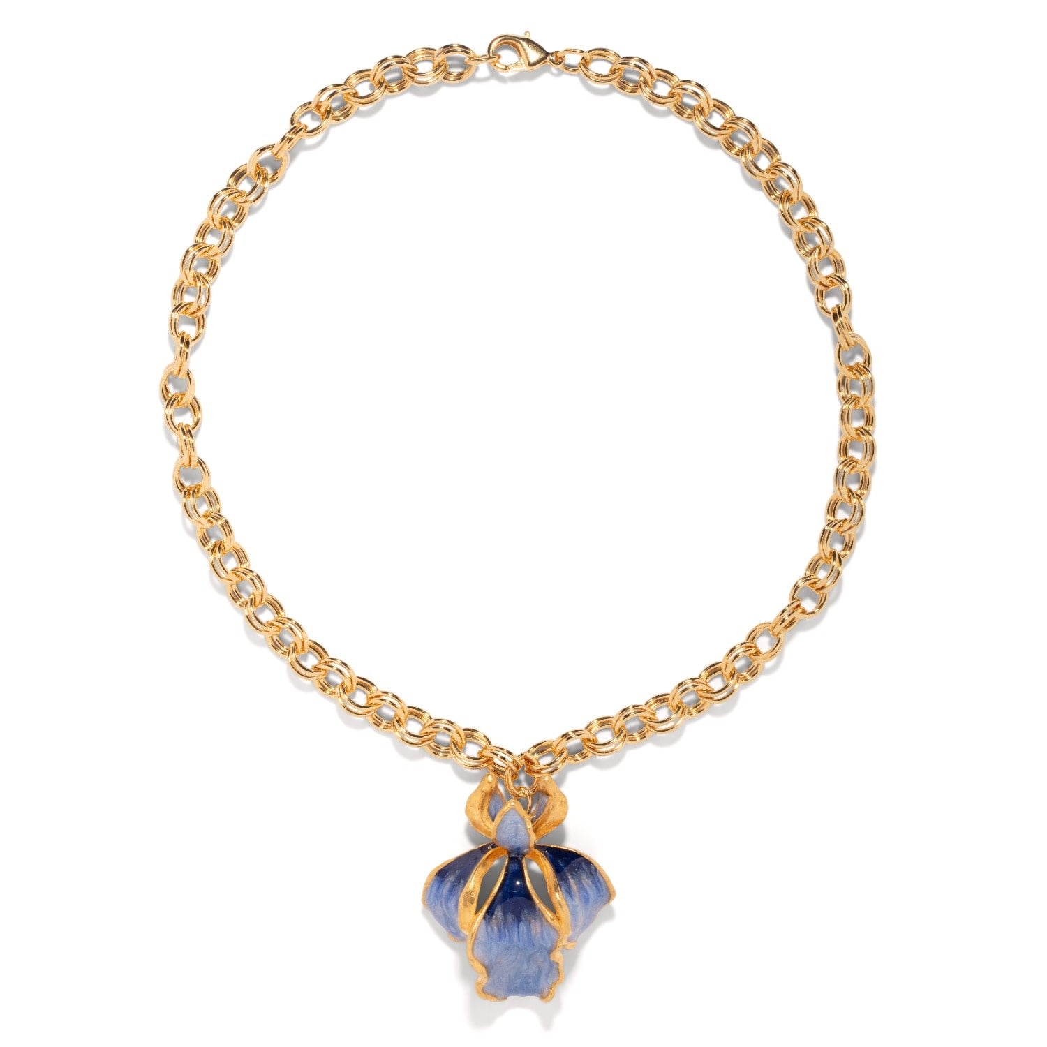 The Pink Reef Single Sculpted Iris Necklace In Blue Pearl