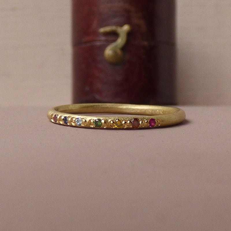 Rainbow-Elowyn — Halo Gemstone Wedding Band in 18ct Fairmined Gold