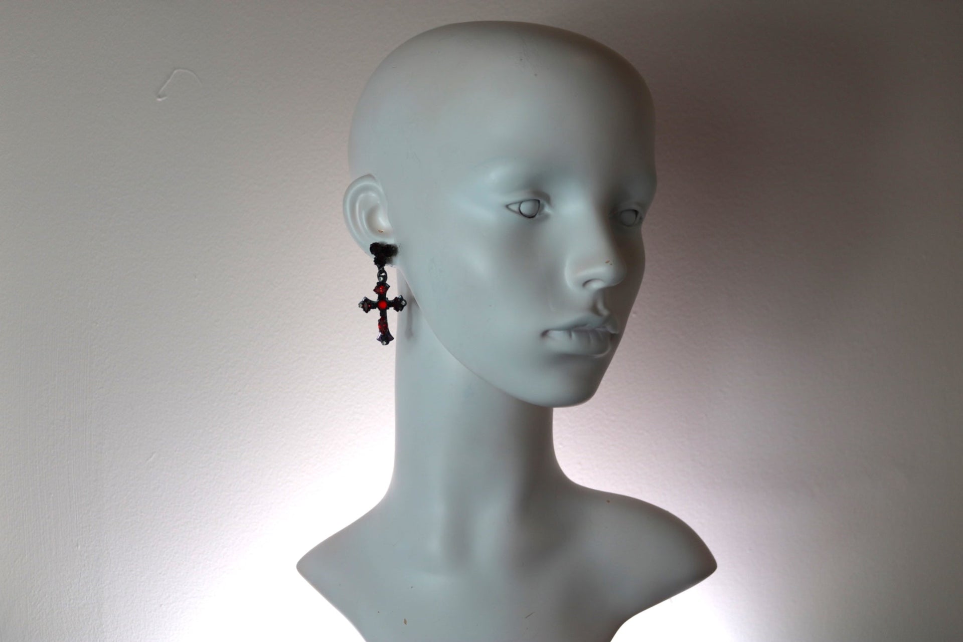 The Red Cross Earrings In Oxidised Silver