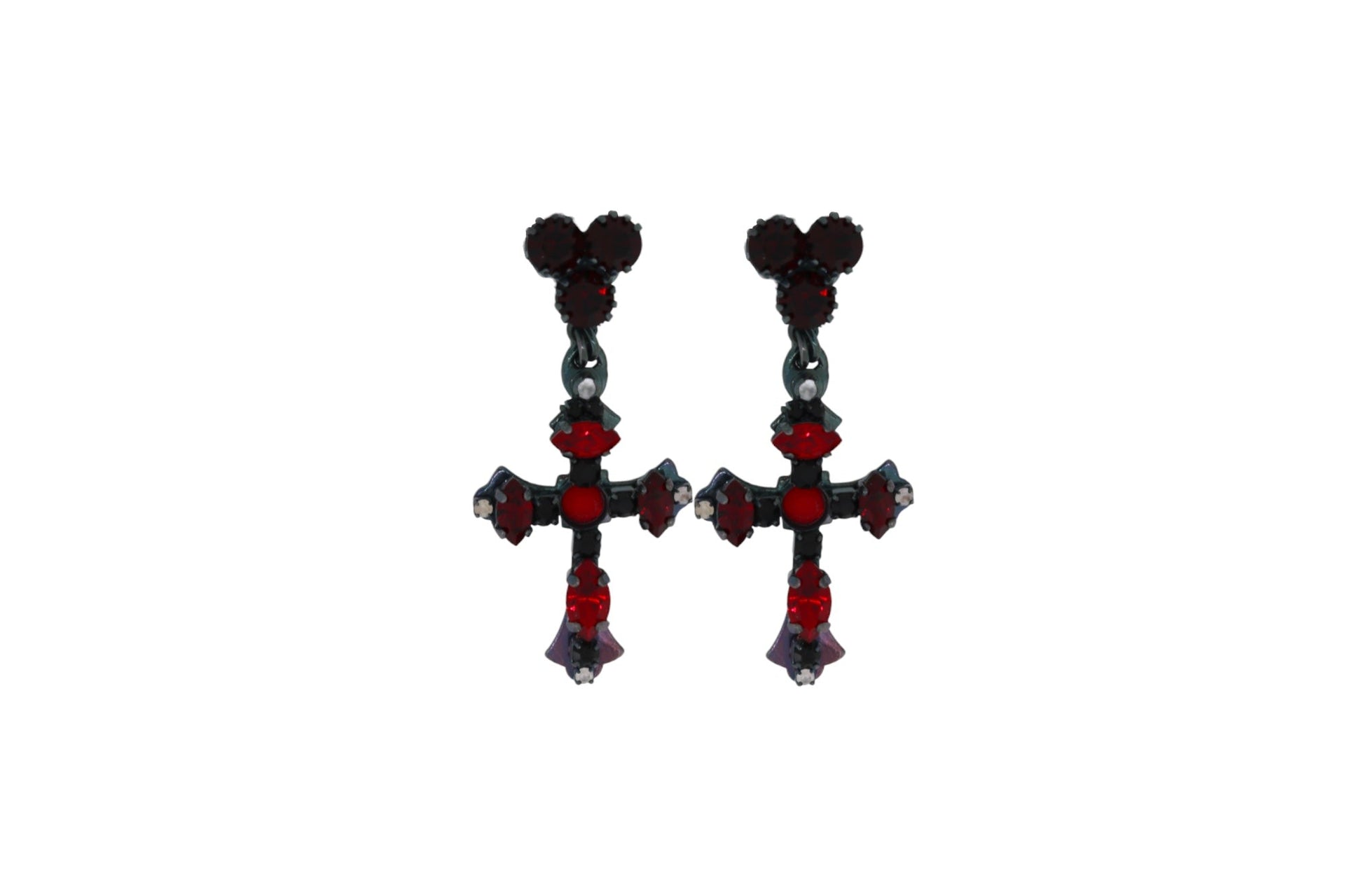 The Red Cross Earrings In Oxidised Silver