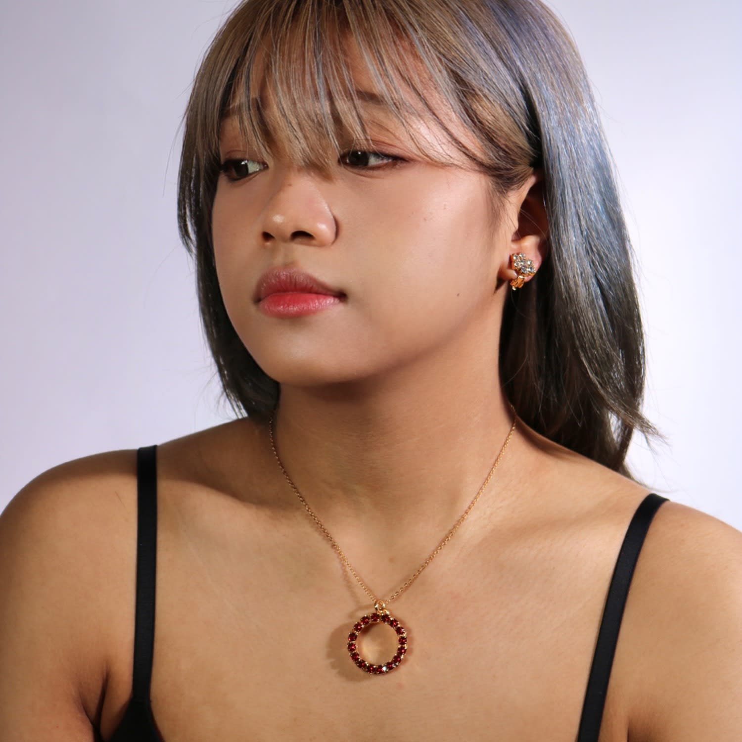 The Red Hoop Necklace In Gold - Long