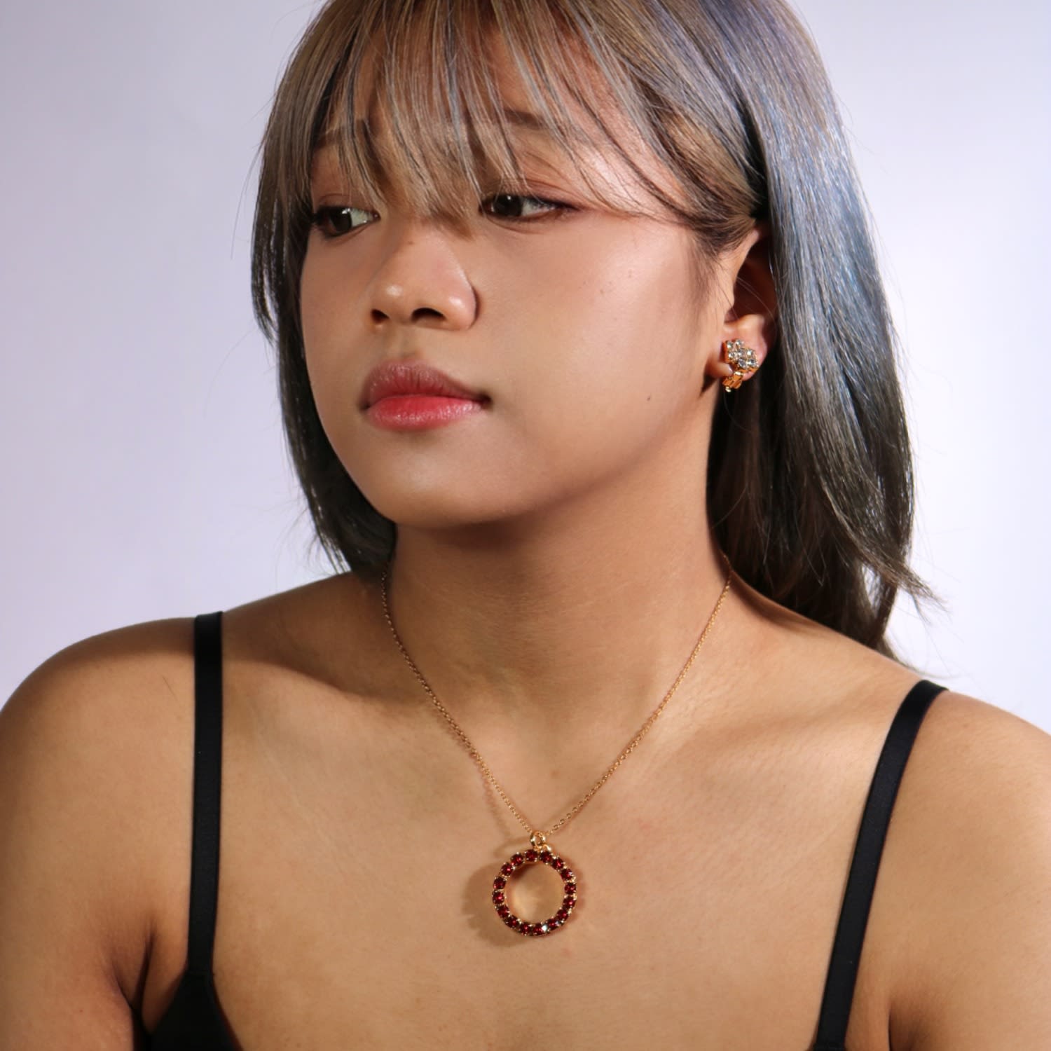 The Red Hoop Necklace In Gold - Short