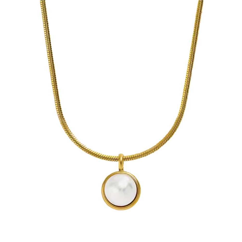 The Round Pearl Pendant Stainless Steel Necklace