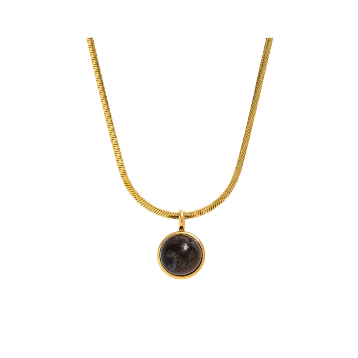 The Round Tiger Eye Pendant Stainless Steel Necklace