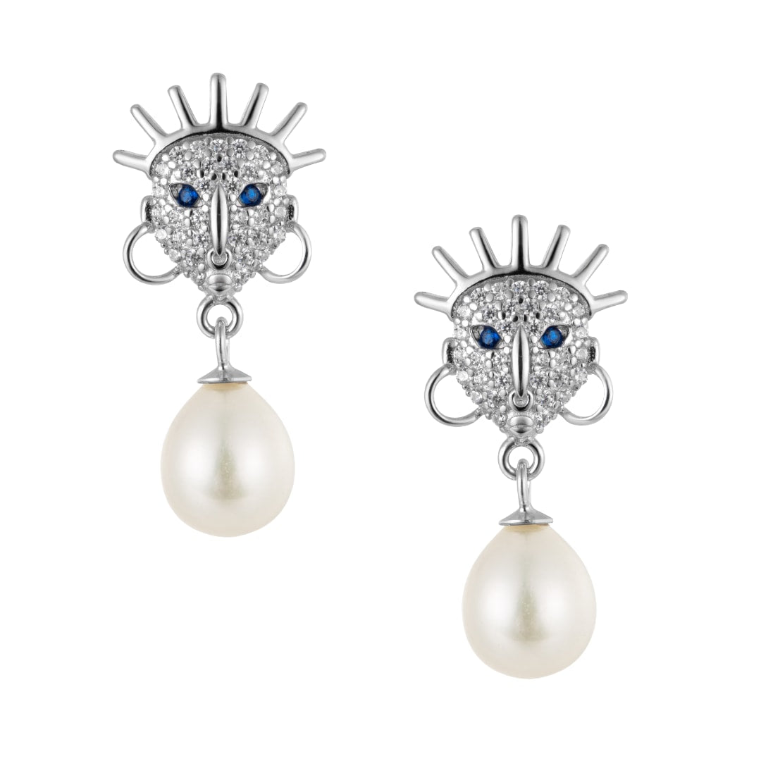 Ìdólá Pearl Drop Earrings – Platinum Plated With Sapphire Accents