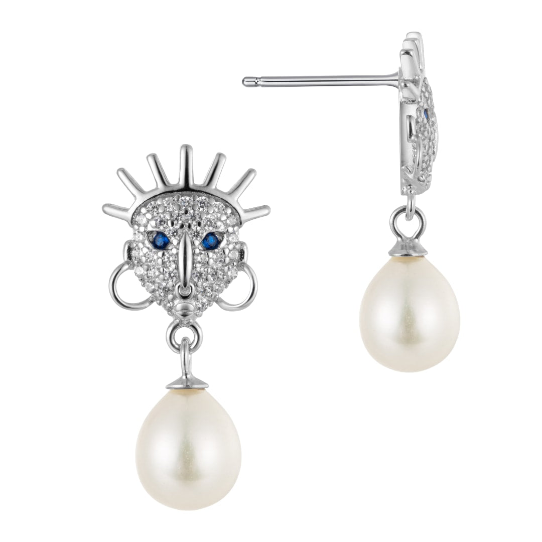 Ìdólá Pearl Drop Earrings – Platinum Plated With Sapphire Accents