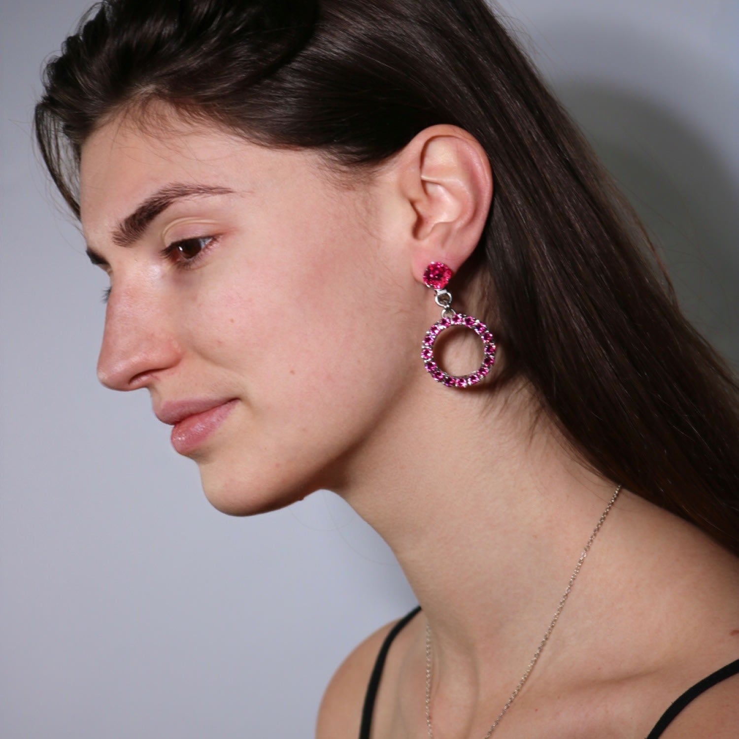 The Small Pink Hoop Earrings In Platinum - Clip
