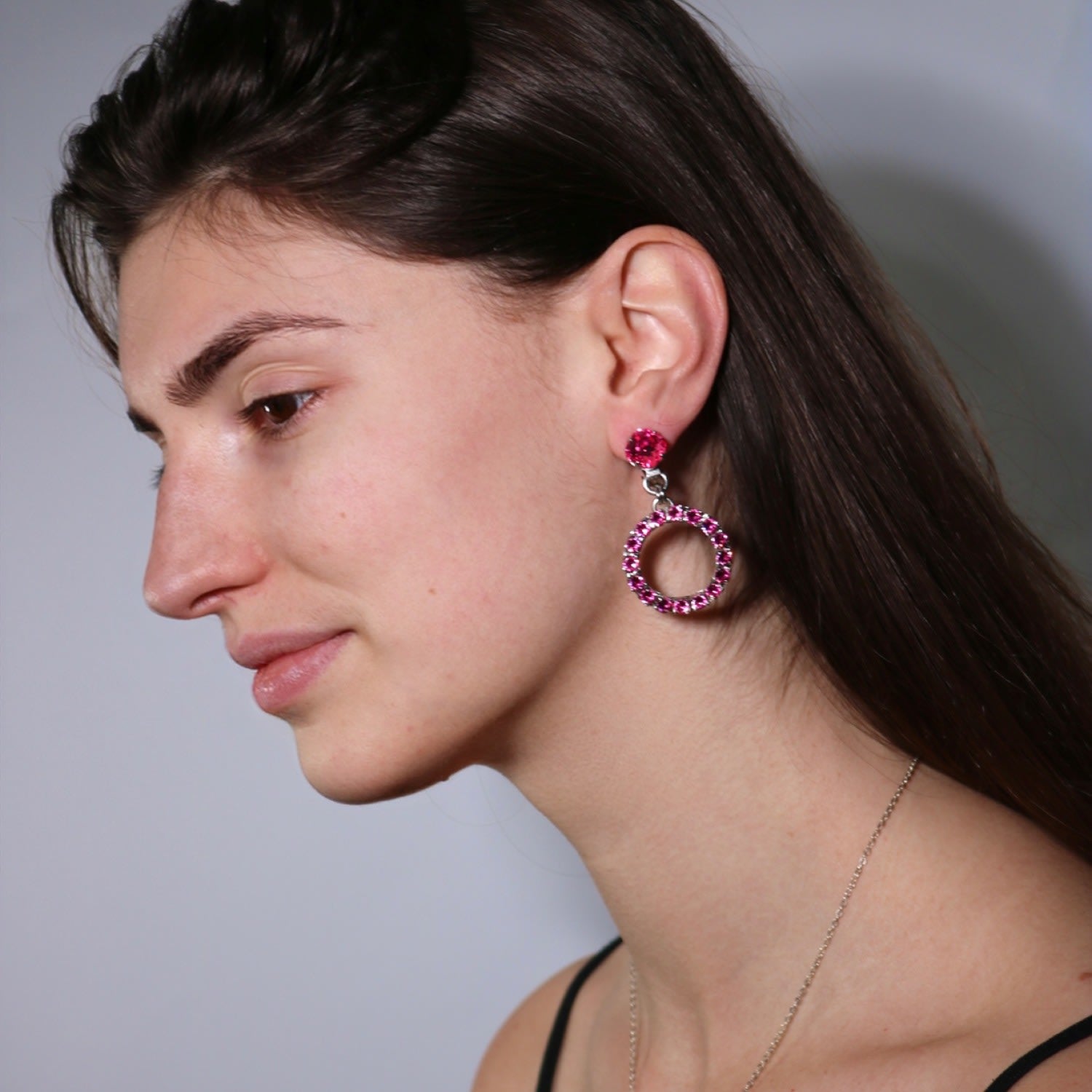 The Small Pink Hoop Earrings In Platinum - Pierced