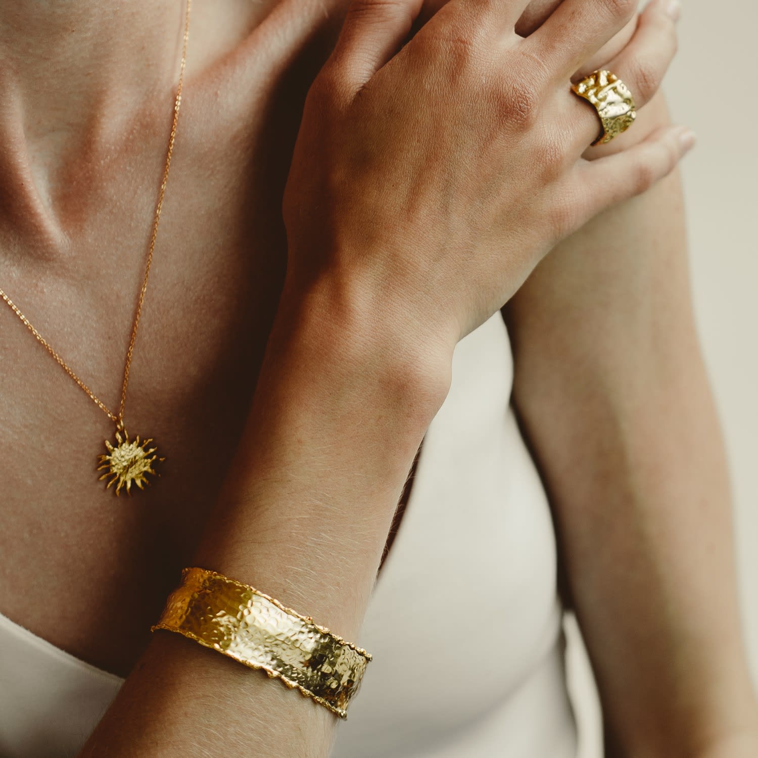 The Terra - Statement Hammered Cuff Bracelet 24K Gold Plated