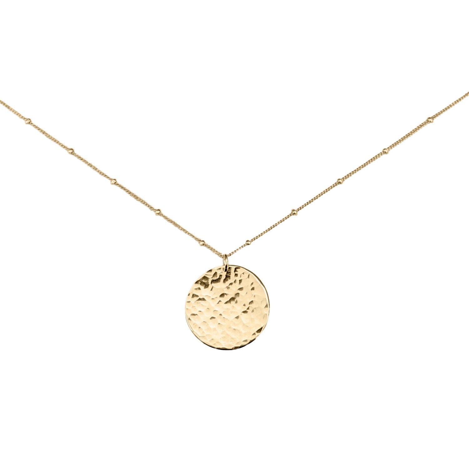 Thea Hammered Disc Pendant Gold Filled Necklace