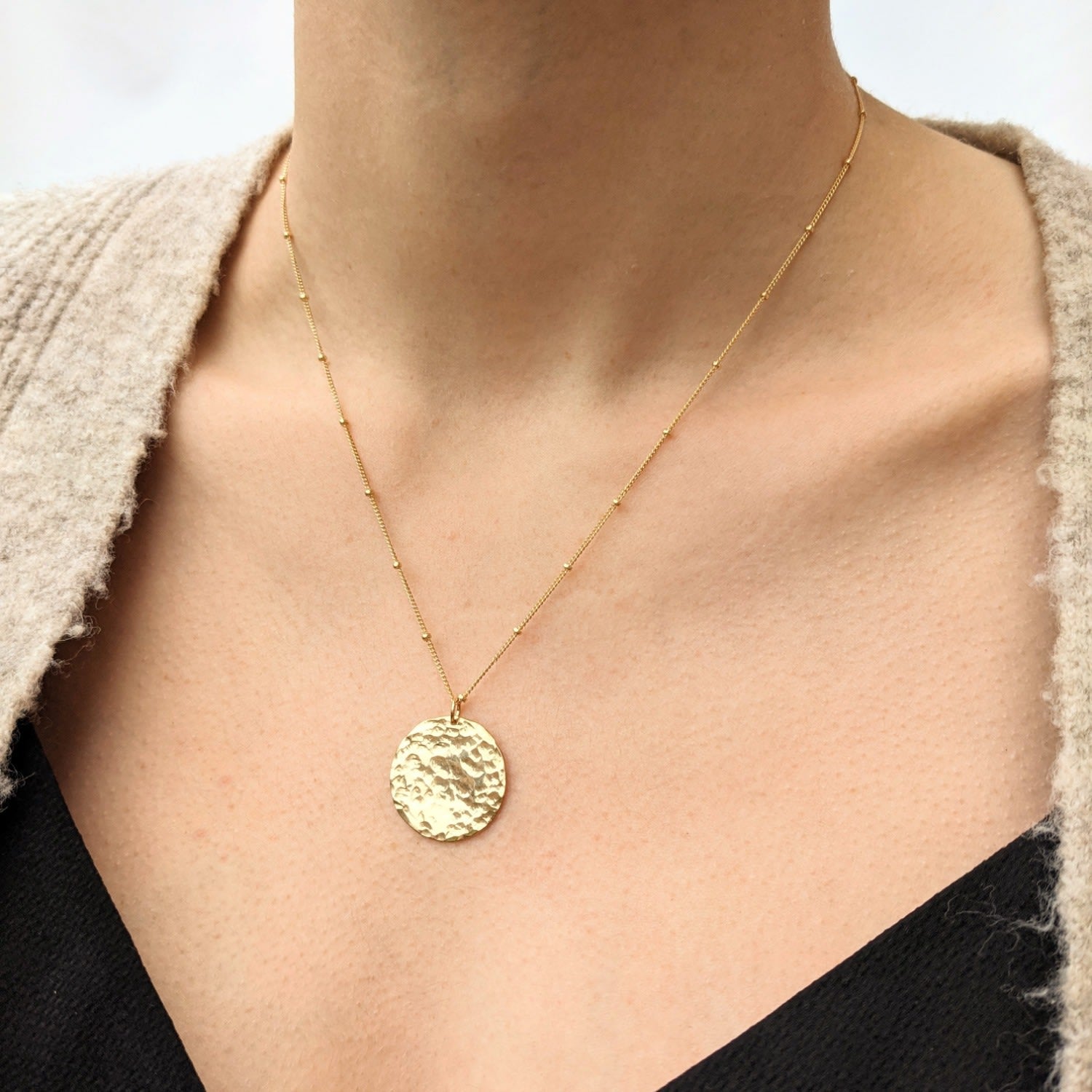 Thea Hammered Disc Pendant Gold Filled Necklace