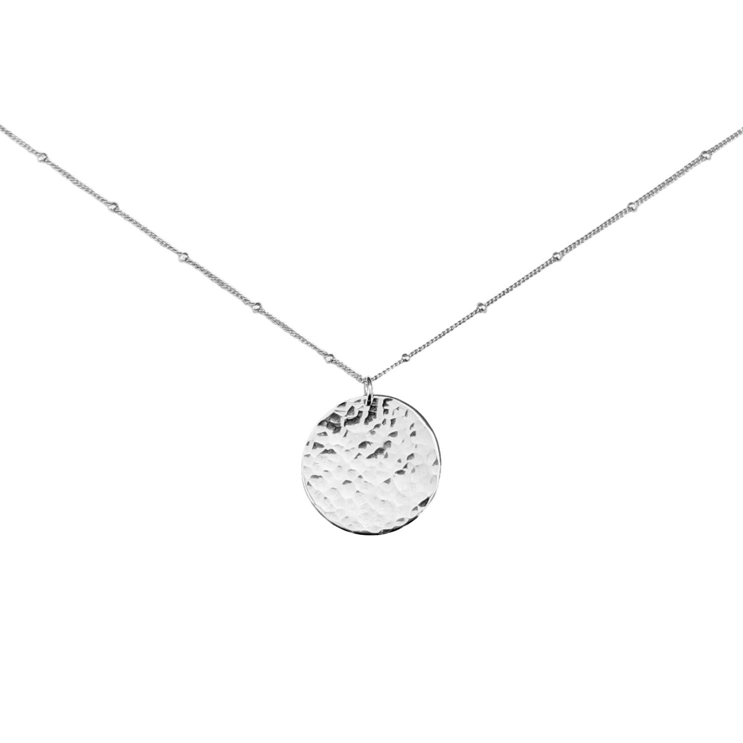Thea Hammered Disc Pendant Sterling Silver Necklace