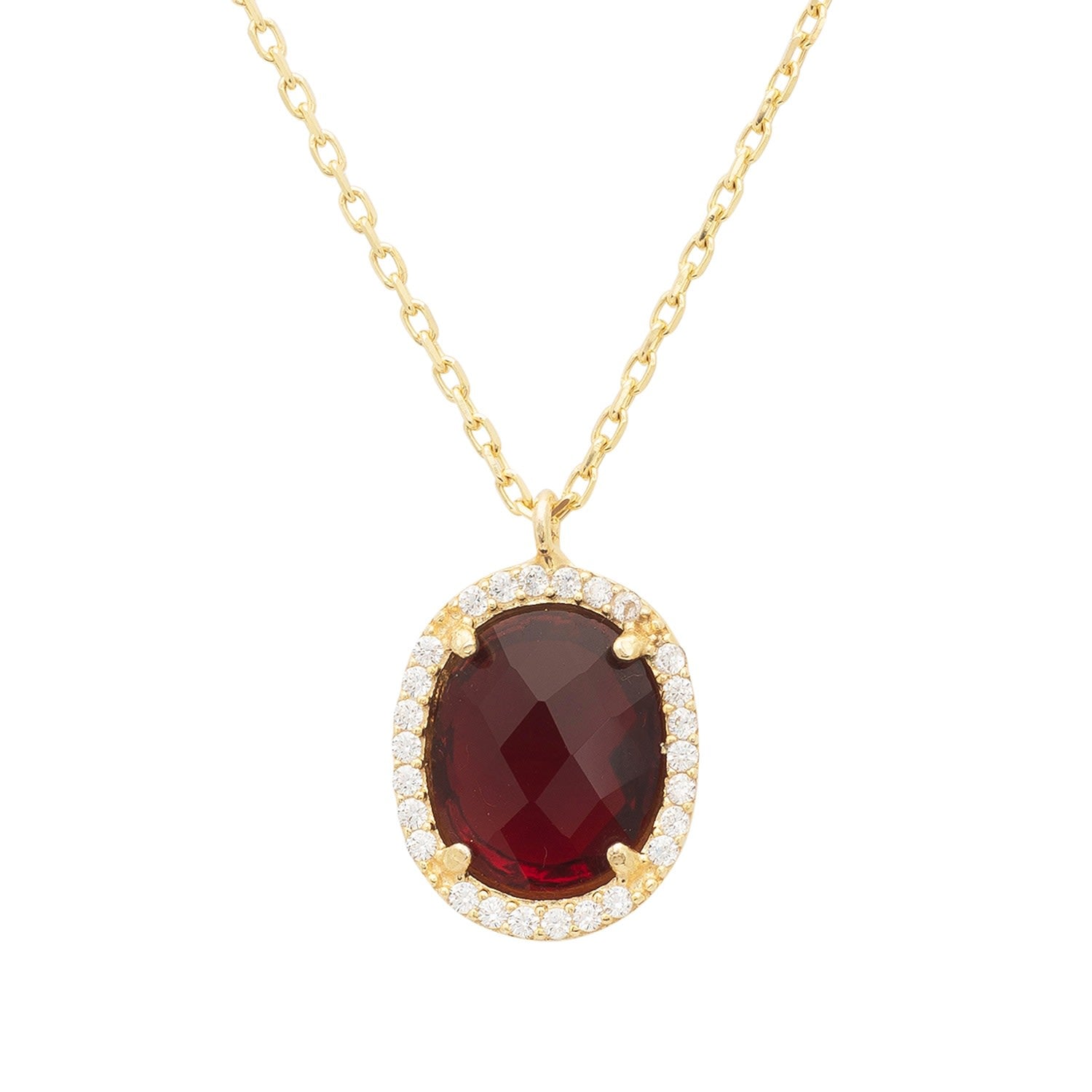 Beatrice Oval Gemstone Pendant Necklace Gold Garnet