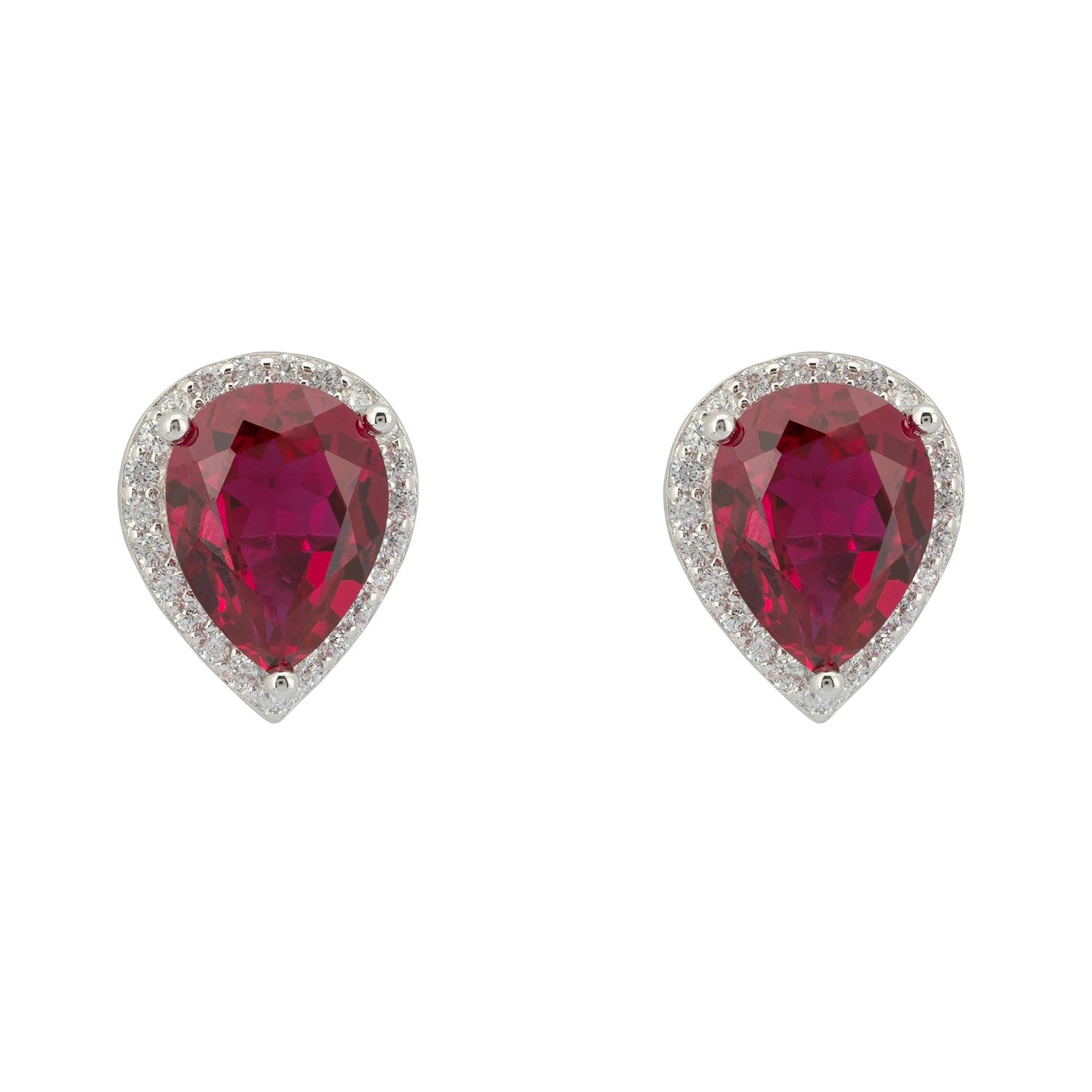 Theodora Ruby Teardrop Gemstone Stud Earrings Silver