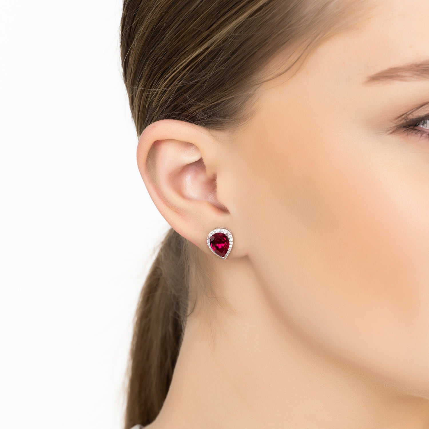 Theodora Ruby Teardrop Gemstone Stud Earrings Silver