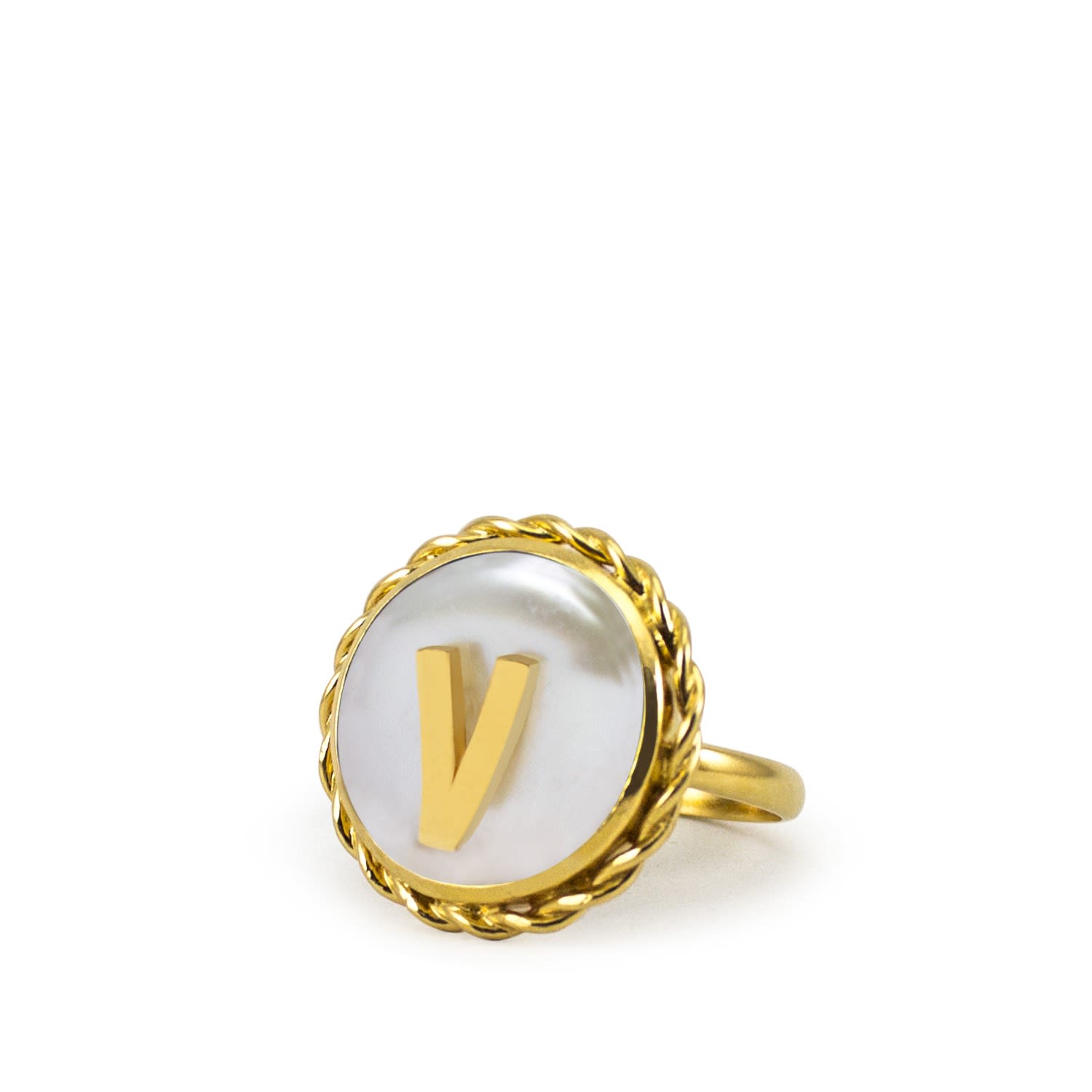 Moonglow Gold-Plated Initial V Pearl Ring