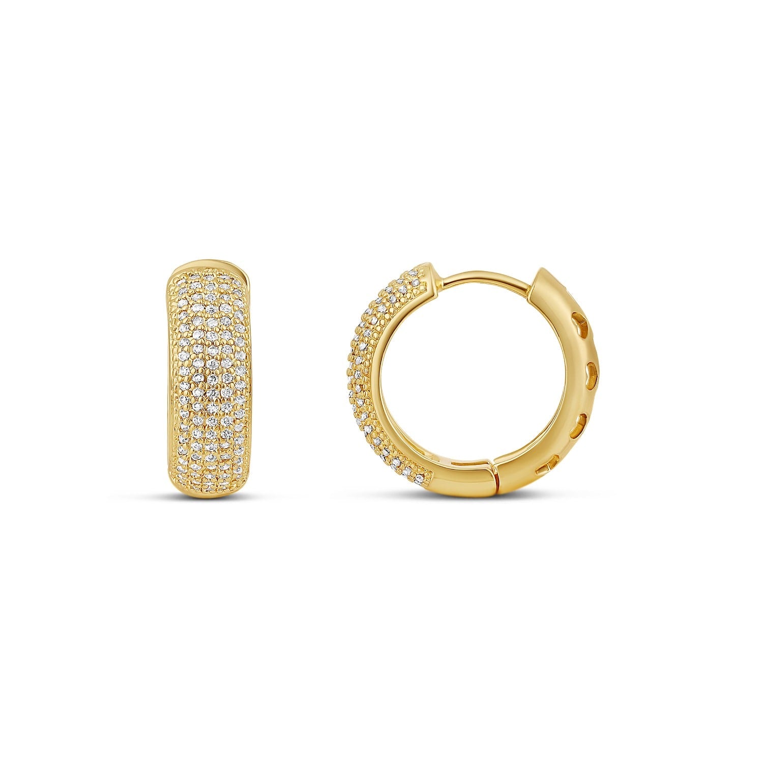 Thick Dome Pave Hoops - Gold