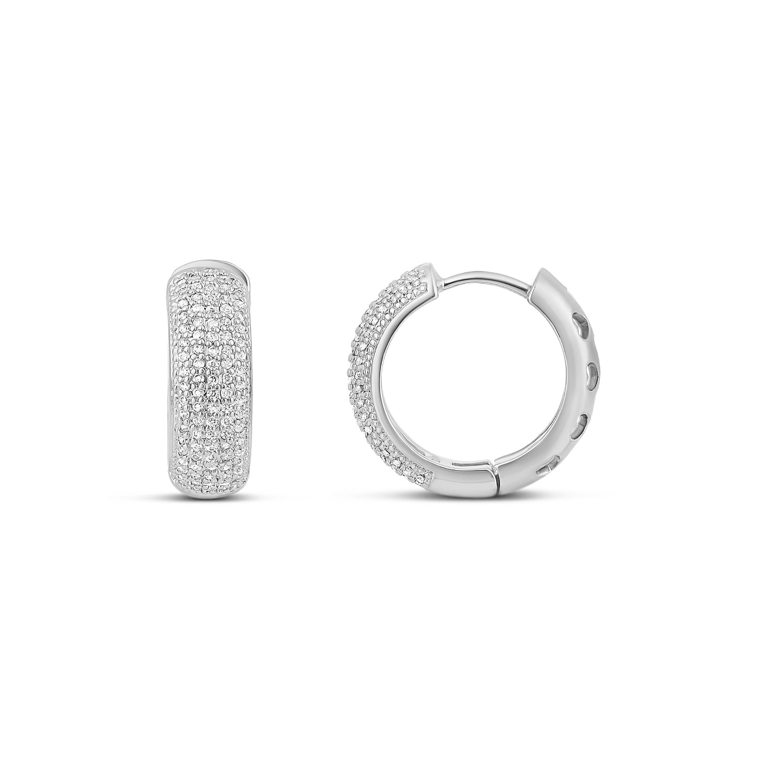 Thick Dome Pave Hoops - Silver