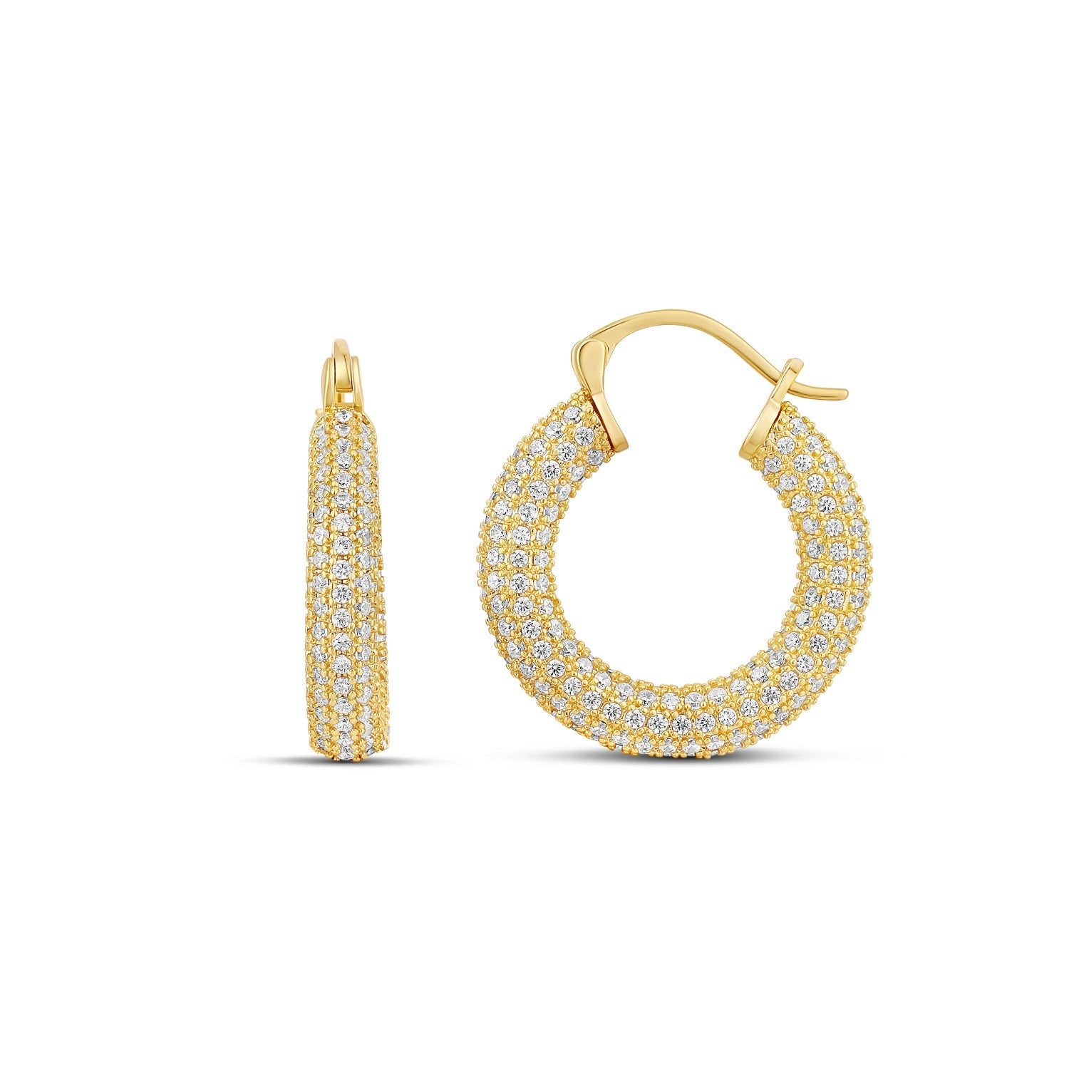 Thick Pave Hoops - Gold