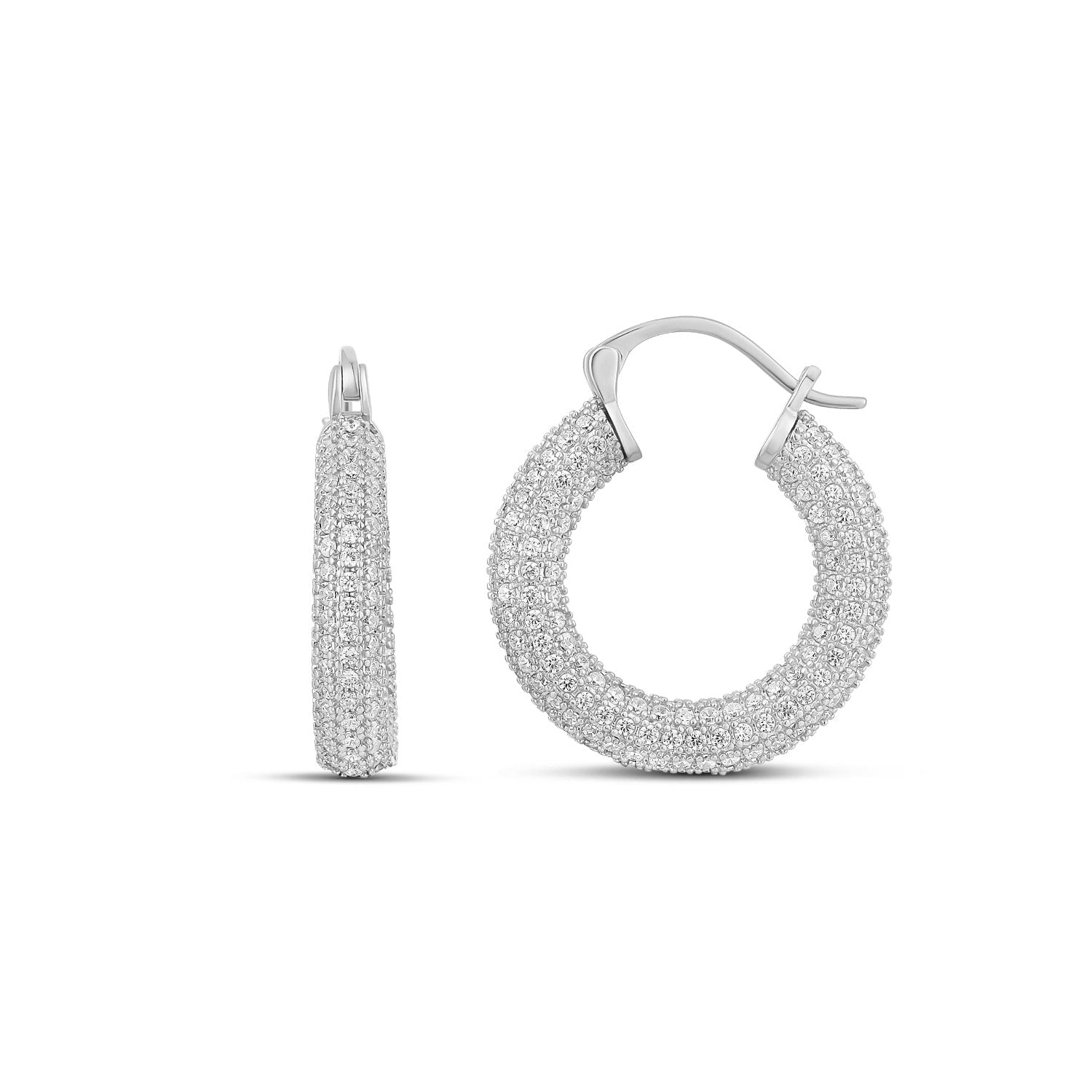 Thick Pave Hoops - Silver